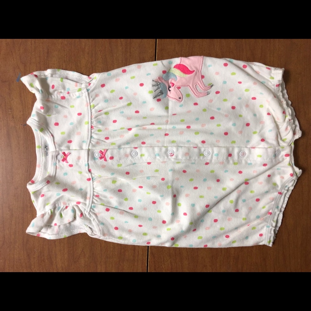 NWOT Carter’s Sz 18M Polka Dot Unicorn Romper